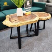Bàn trà – Bàn sofa mặt thớt gỗ Me Tây tự nhiên