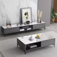 Bàn trà đạo kệ tivi mặt gỗ vân đá, bàn chữ nhật kiểu Nhật bên ghế sofa decor phòng khách
