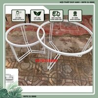 Bàn trà đôi sofa phòng khách mặt đá tròn, khung chân kim loại đôi hình cánh quạt dạng ống cao cấp - Giá Xưởng