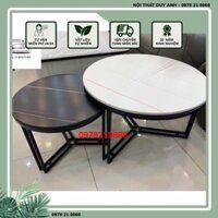 Bàn trà đôi sofa phòng khách mặt đá tròn, khung chân kim loại đôi hình cánh quạt dạng ống cao cấp - Giá Xưởng