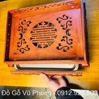 Bàn Trà Gỗ Hương - Khay Trà Chân Quỳ Gỗ Hương Đá - Kèm Khay inox Hứng Nước -