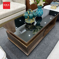 Bàn trà gỗ Sồi mặt kính cao cấp 60×120 – BT217