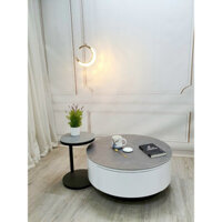 Bàn trà gỗ tròn chất liệu MDF mặt đá ceramic chống ố H2 Furniture, bàn trà decor cho phòng khách