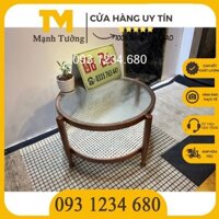 Bàn trà gỗ tròn phong cách Nhật Bản - bàn trà kính sóng phòng khách gia đinh, bàn trà cà phê sofa