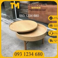 Bàn trà gỗ tròn xoay 360 độ phong cách Nhật Bản - bàn trà kính sóng phòng khách gia đinh