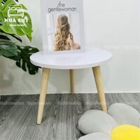 Bàn Trà Hình Tròn Chân Gỗ Ngồi Bệt – Bàn Trà Sofa Màu Trắng Đường Kính 40cm – Shop nội thất