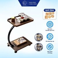 Bàn trà sofa 2 tầng, bàn cafe decor đế có bánh xe mặt bàn chữ nhật gỗ MDF 28mm khung sắt tĩnh điện