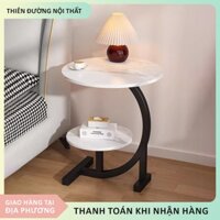 Bàn trà sofa 2 tầng tròn, bàn cafe mini chân sắt chắc chắn decor phòng siêu xinh