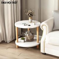 Bàn trà sofa, bàn tròn decor 2 tầng kệ trang trí ngồi bệt chất liệu gỗ MDF cao cấp phủ Melamine ND83