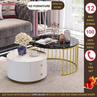 Bàn trà sofa decor N27, bàn gỗ nội thất N2 Furniture, bàn decor phòng khách mặt đá làm bàn sofa uống nước cafe ban công