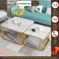 Bàn trà sofa decor N28, bàn gỗ nội thất N2 Furniture, bàn decor phòng khách mặt đá làm bàn sofa uống nước cafe ban công