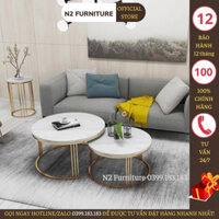 Bàn trà sofa decor N55, bàn gỗ nội thất N2 Furniture, bàn decor phòng khách mặt đá làm bàn sofa uống nước cafe nail