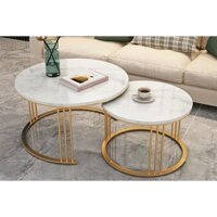Bàn Trà SoFa HPBSF 05- Bàn mặt đá khung sắt sang trọng ( Bàn Cặp Tròn Nan Thẳng - Nan Thưa )