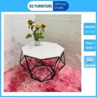 Bàn Trà Sofa Kim Cương H2 Furniture Khung Kim Loại Sơn Tĩnh Điện Mặt Đá Vân Mây 3D, Mặt Kính Cho Phòng Khách, Ban Công – Shop nội thất