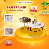 Bàn trà sofa phòng khách ROYALDECORHN bàn cafe gỗ uống nước, bàn sofa kiểu nhật mặt họa tiết cực đẹp gồm 2 bàn