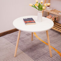 Bàn trà sofa tròn, bàn cafe ngồi bệt chân gỗ tự nhiên, mặt trắng phong cách sang trọng - BH 12 tháng