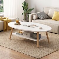 Bàn trà sofa/cafe 2 tầng, bàn uống nước phòng khách phong cách Bắc Âu chân gỗ tự nhiên chắc chắn, chất lệu gỗ mdf dễ lau