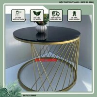Bàn trà tròn DUYANH Sofa mặt kính cường lực chân sắt sọc xéo