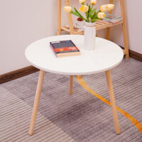 BÀN TRÀ TRÒN SOFA, BÀN TRÒN CAFE NGỒI BỆT CHÂN GỖ TỰ NHIÊN MẶT TRẮNG - CHÂN 30CM