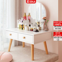 Bàn trang điểm bệt có gương, bàn phấn gỗ kèm kệ học lắp ráp thông minh - SP140