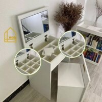 Bàn Trang Điểm Có Gương Gấp Gọn, Bàn Phấn Gỗ Kèm Ghế Có Bánh Xe Thông Minh Dáng Simple MODI MTD2402