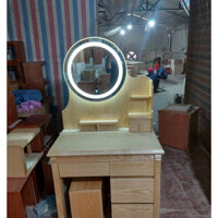 Bàn trang điểm gỗ sồi dài 80 cm gương led kèm ghế, bàn trang điểm gương led tùy mẫu