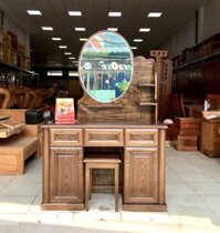 Bàn trang điểm gỗ sồi màu óc chó - gương hộp - hiện đại