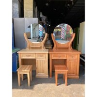 BÀN TRANG ĐIỂM GỖ SỒI NGA KÍNH TRÒN CAO CẤP SANG TRỌNG