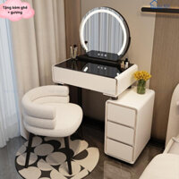 Bàn Trang Điểm Nhập Khẩu Size 80cm, Bàn Phấn Mặt Kính Hiện Đại Có Gương Led Cảm Ứng 3 Màu - Nội Thất MI A