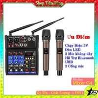 Bàn Trộn Âm Thanh Kiêm Lọc Âm Mixer G4 Kèm 2 Mic, Không Dây Tiện Lợi Oto Loa Kéo Và Các Loại Loa Khác