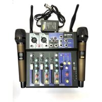 bàn trộn âm thanh mixer pro4 kèm 2 mic không dây hỗ bluetooth usb