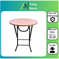 Bàn tròn cafe gấp gọn chất liệu gỗ kích thước 60x72cm, Bàn cà phê chân sắt sơn tĩnh điện tiện dụng Fang deco