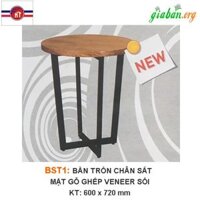 BÀN TRÒN CHÂN SẮT GỖ GHÉP VENEER SỒI BST1