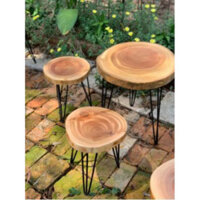 Bàn tròn chân sắt mặt gỗ xà cừ