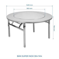 Bàn tròn inox 304 rộng 1m4 dày 1,2mm kết hợp mâm xoay gấp gọn tiện lợi, Bàn tròn inox 304 có mâm xoay