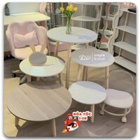 Bàn tròn trà sofa chiều cao chân linh hoạt, bàn trà chân gỗ cao 70cm phong cách Bắc Âu 2 màu trắng và gỗ MEDECOR