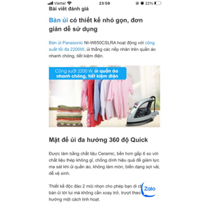 Bàn ủi hơi nước Panasonic NI-WT980RRA - 2800W