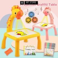 Bàn vẽ có đèn chiếu sáng thông minh cho bé (Size Lớn), Bàn vẽ hình hươu cao cổ có máy chiếu hình cho bé tập tô vẽ tranh