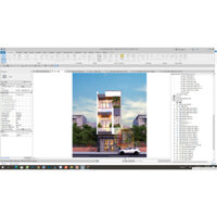 Bản vẽ revit Nhà phố 3 tầng hiên đại kích thước 4x15.5m
