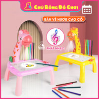 Bàn vẽ thông minh có đèn chiếu hình và nhạc kèm pin, hình hươu 24 tranh 12 bút tô màu tập vẽ  cho bé - Chú Rồng Đồ Chơi