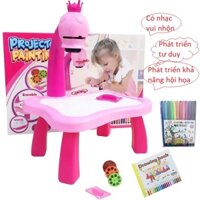 Bàn Vẽ Thông Minh, Đèn bàn máy chiếu Projector Painting cho bé tập vẽ, có phát nhạc, Tặng kèm bút – Projector painting