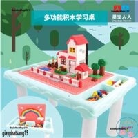 Bàn xếp hình lego đa tác dụng 300 chi tiết, bàn xếp hình có ngăn bỏ đồ phần mềm cho bé, bh 6 tháng