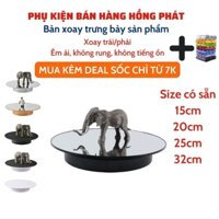 Bàn Xoay, Đế Xoay Mini Chụp Hình, Trưng Bày Sản Phẩm/ Mô Hình, Pin + Điện 220V, Size 15, 20, 25, 32cm, Dùng Livestream