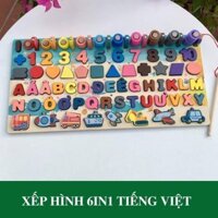 Bảng 6 in 1 cho bé học làm quen chữ, số, hình