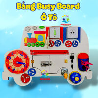 Bảng Bận Rộn Busy Board Hình Ô Tô Cho Bé Học Các Kỹ Năng Cơ Bản Buộc Dây Giày, Cài Then Cửa, Mở Khóa