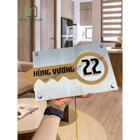BẢNG, BIỂN SỐ NHÀ. Có đèn LED - Inox xước trắng + Alcorest vàng hội an, số nổi 10mm chân mica trong. BSN-PMV290
