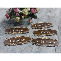 Bảng, biển số phòng khách sạn gỗ, số dán nổi chất liệu Plywood phủ milamine màu óc chó