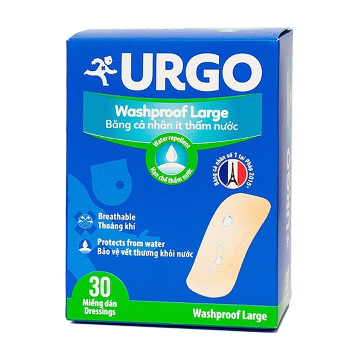Băng cá nhân ít thấm nước Urgo Washproof 30 (hộp 30 miếng)