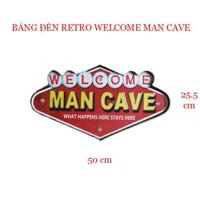 Bảng đèn Led retro Welcome Man Cave (loft American retro wrought iron wall decoration LED light wall decoration coffee shop bar home)