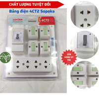 Bảng điện 4 công tắc 4 ổ cắm 1 CB Sopoka chịu tải đến 3000W, bảng điện gia đình 4CT2 Sopoka
